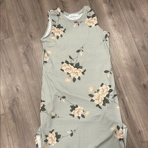 Floral Sleeveless Dress in Green and Cream